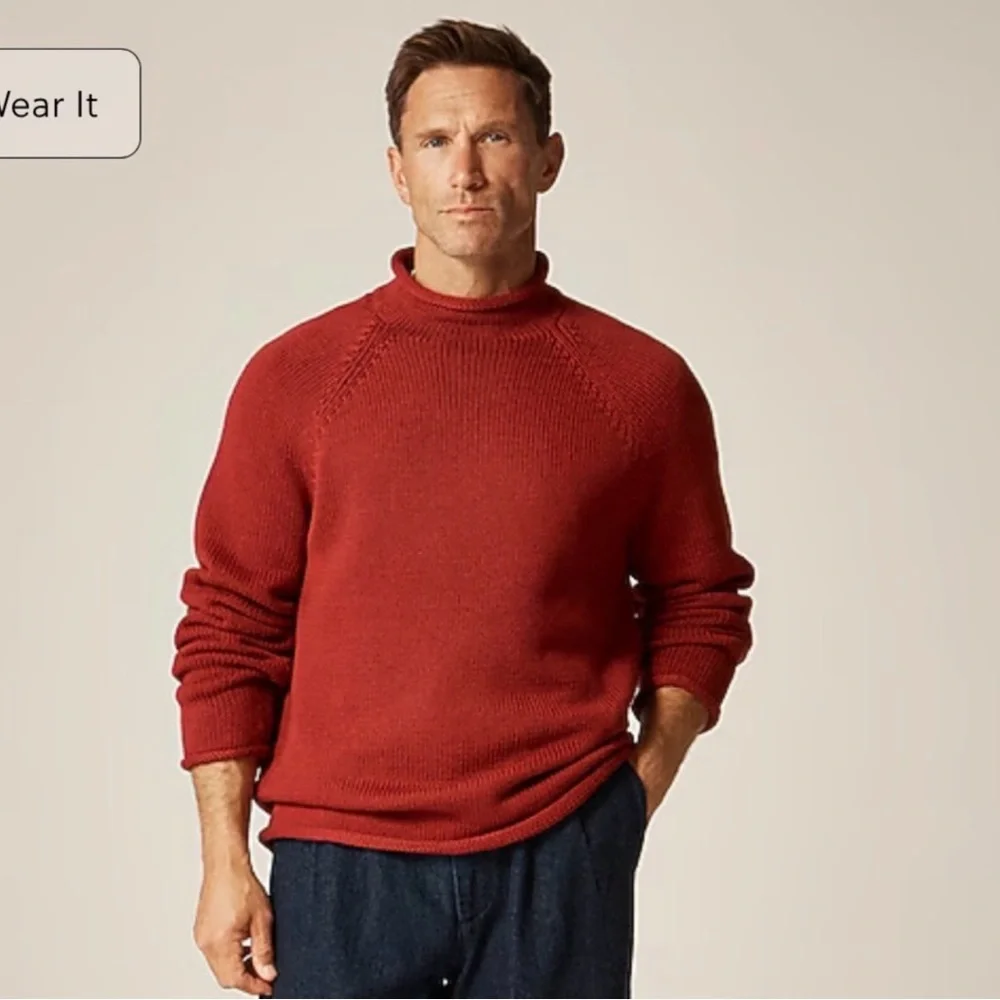 J.Crew 1988 Rollneck Sweater in Cotton in Red Ochre, Size Medium - Picture 3 of 9